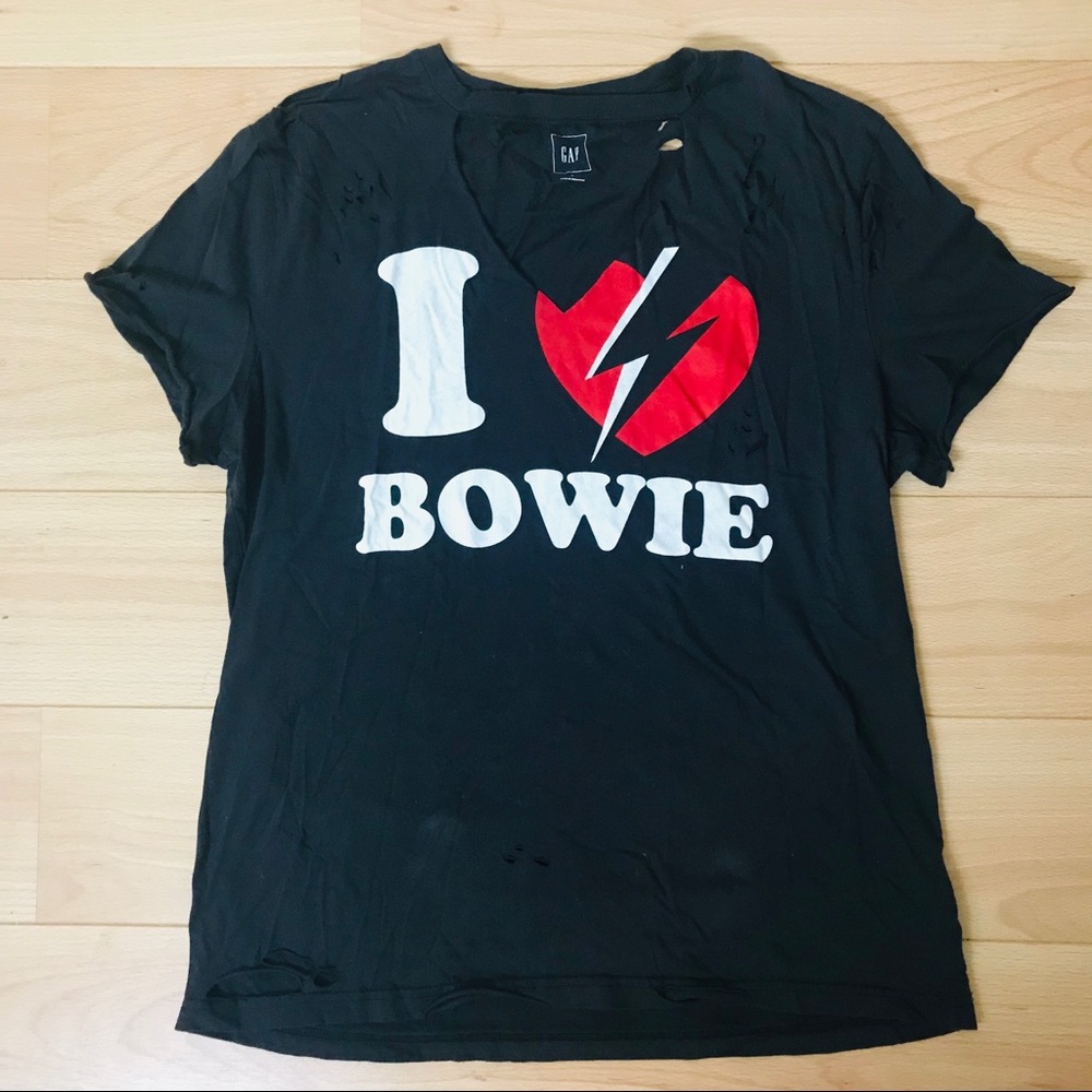 Distressed I Love Bowie T- Shirt LG